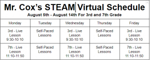 Cox's Virtual Schedule 8-5 - 8-14